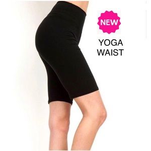 NEW Womens Black Biker Long Shorts 3” Yoga Waistband OS & Plus